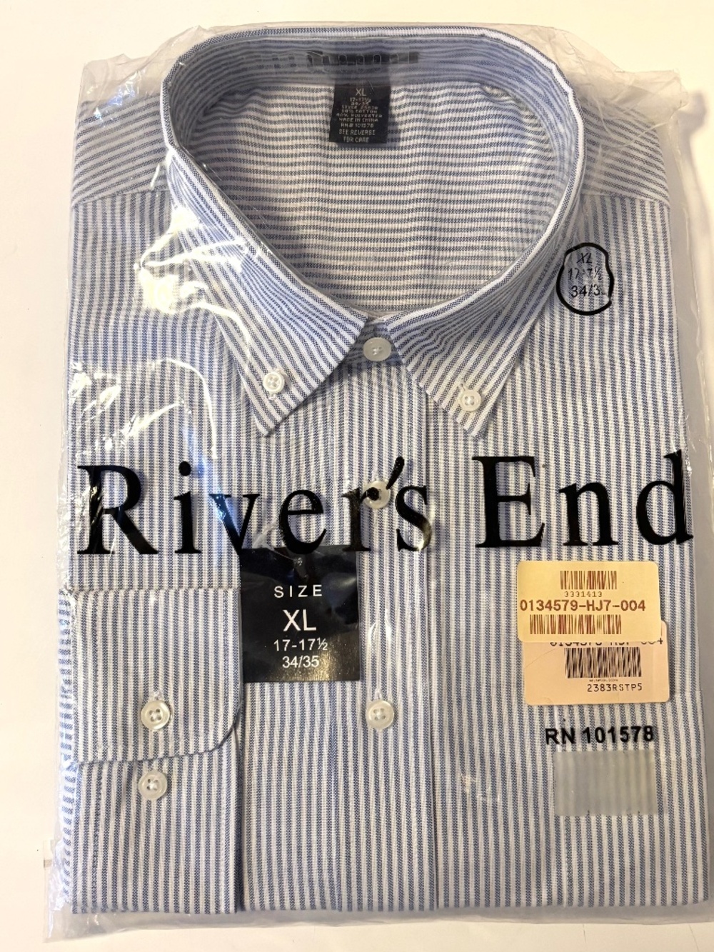 Rivers End Button Down Long Sleeve Dress Shirt Stripes 17-17.5 Neck 34-35 Sleeve